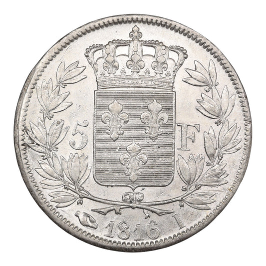 Louis XVIII (1814-1824) 5 francs 1816 I Limoges Argent 12.81 gr