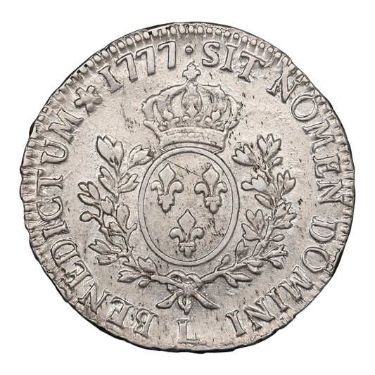 Louis XVI (1774-1792) Écu aux branches d'olivier 1777 L Bayonne Argent 29.14 gr