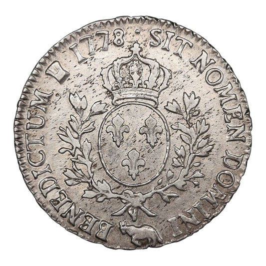 Louis XVI (1774-1792) Écu aux branches d'olivier 1778 Vaquette Pau Argent 29.20 gr