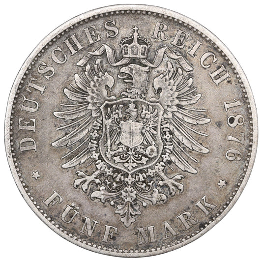 Allemagne Bavière Louis II (1864-1886) 5 Mark 1876 D Munich Argent 27.46 gr