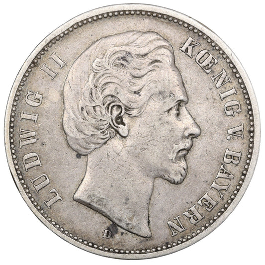 Allemagne Bavière Louis II (1864-1886) 5 Mark 1876 D Munich Argent 27.46 gr