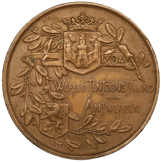 Belgique Jeton Exposition universelle d'Anvers 1894 / Wereld Tentoonstelling Van Antwerpen Cuivre 12.96 gr