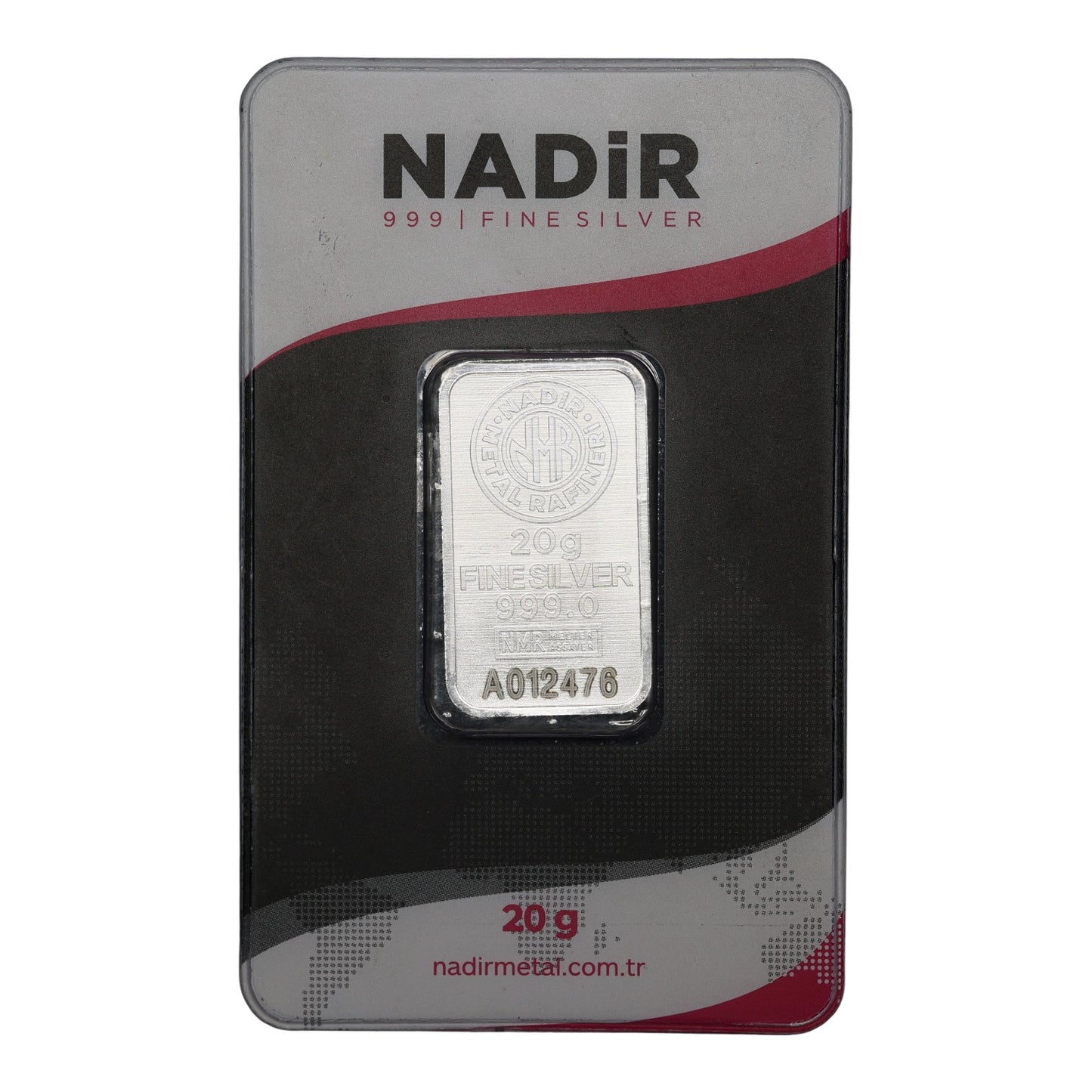 Lingotin de 20 grammes en argent sous blister Nadir Metal Rafineri