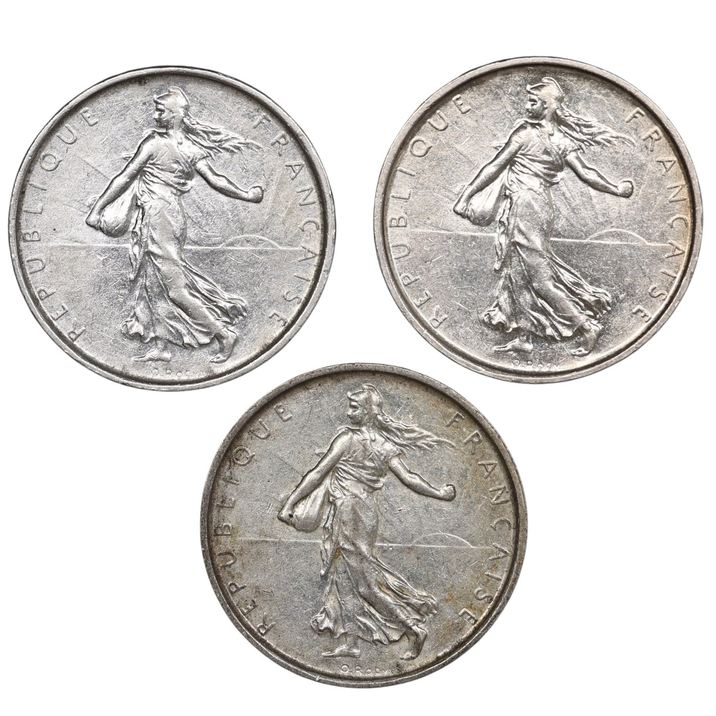 Semeuse Lot de 5 Francs 1967 1968 1969 Argent