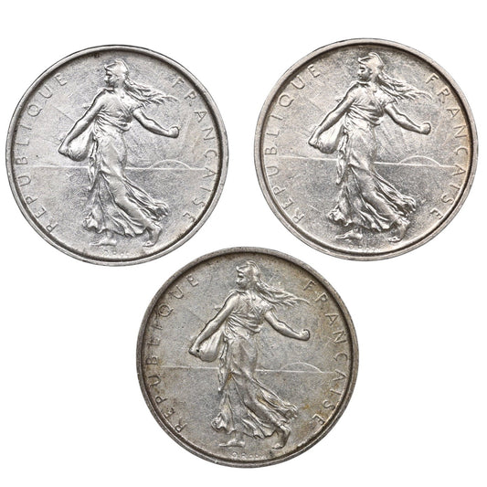 Semeuse Lot de 5 Francs 1967 1968 1969 Argent