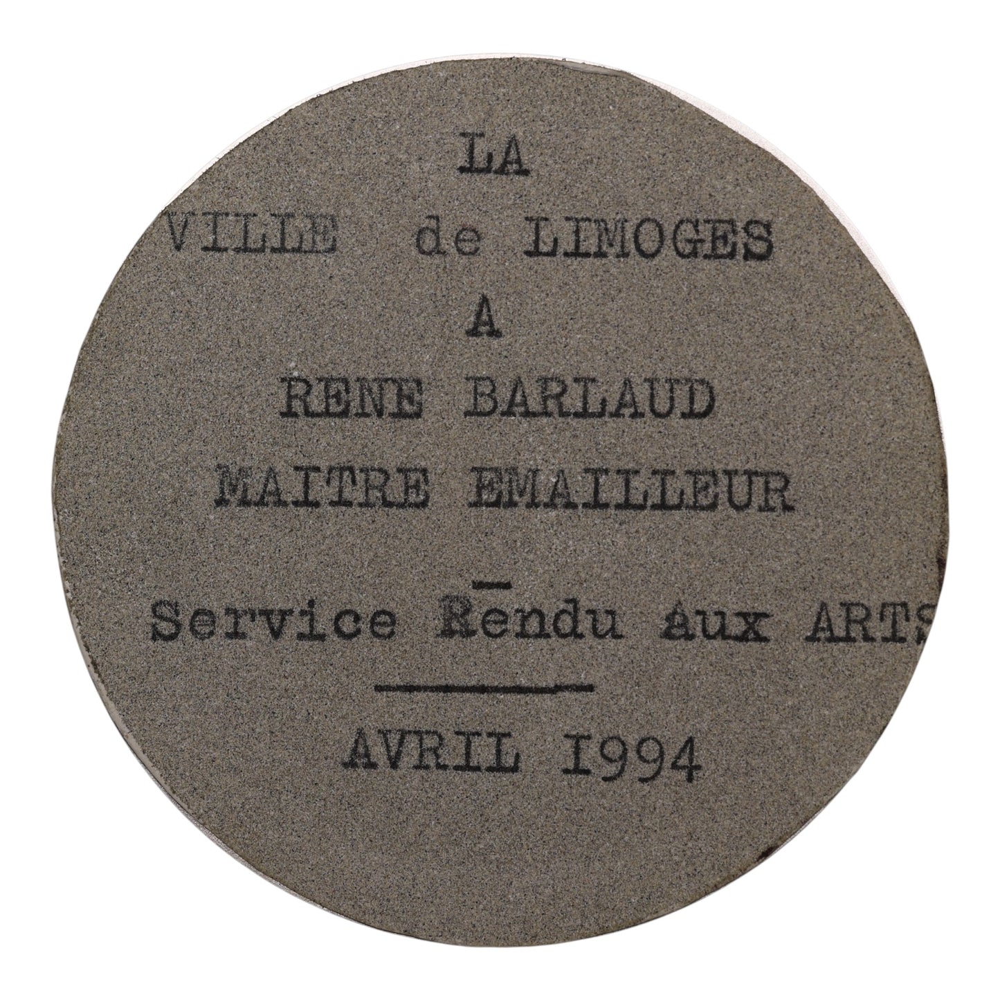 Médaille La Ville de Limoges à René Barlaud Maitre émailleur Service rendu aux Arts Avril 1994 151.4 gr 64 mm