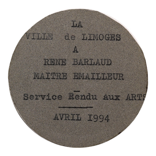 Médaille La Ville de Limoges à René Barlaud Maitre émailleur Service rendu aux Arts Avril 1994 151.4 gr 64 mm