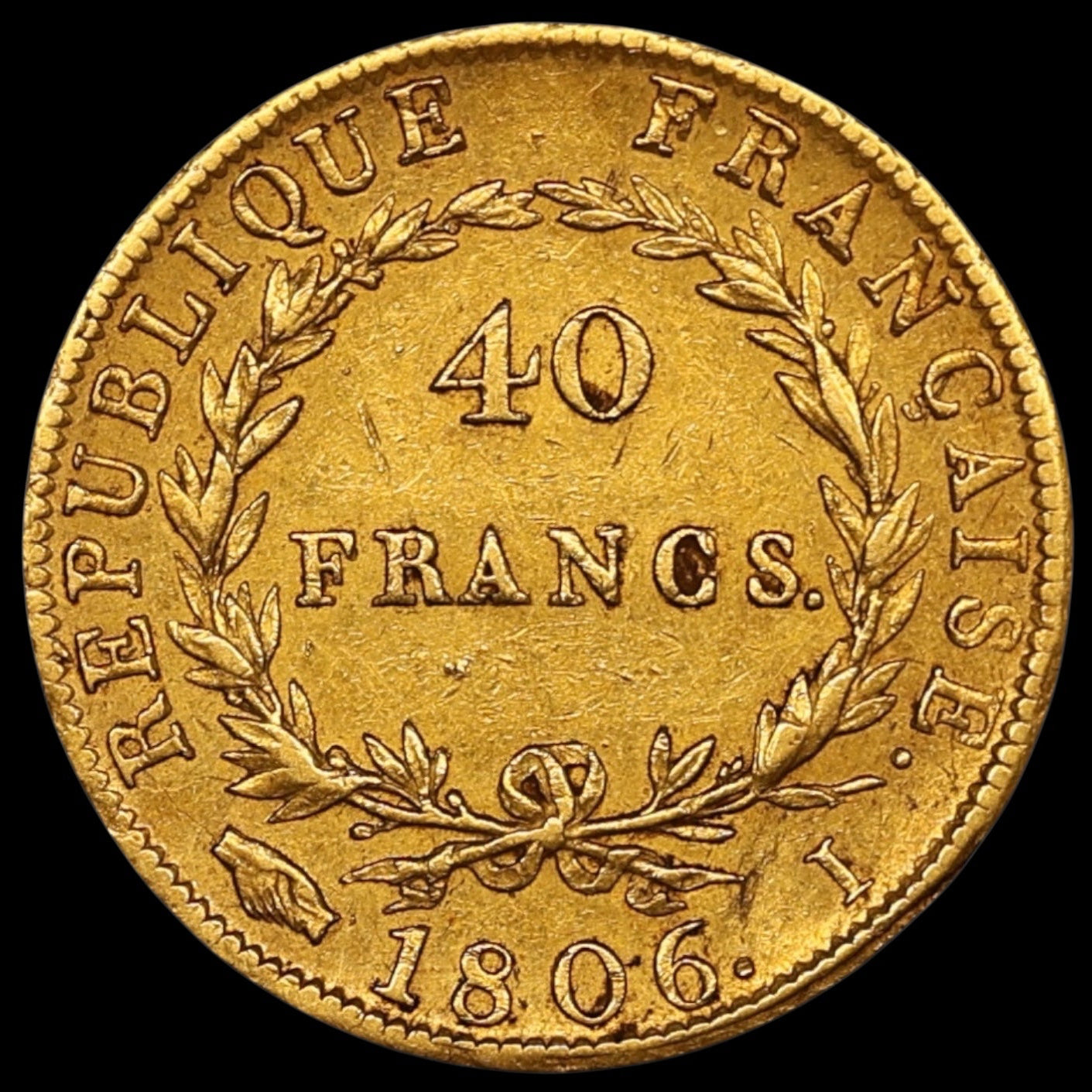 Napoléon Ier (1804-1814) 40 Francs Or Tête nue calendrier grégorien 1806 I Limoges 12.88 gr