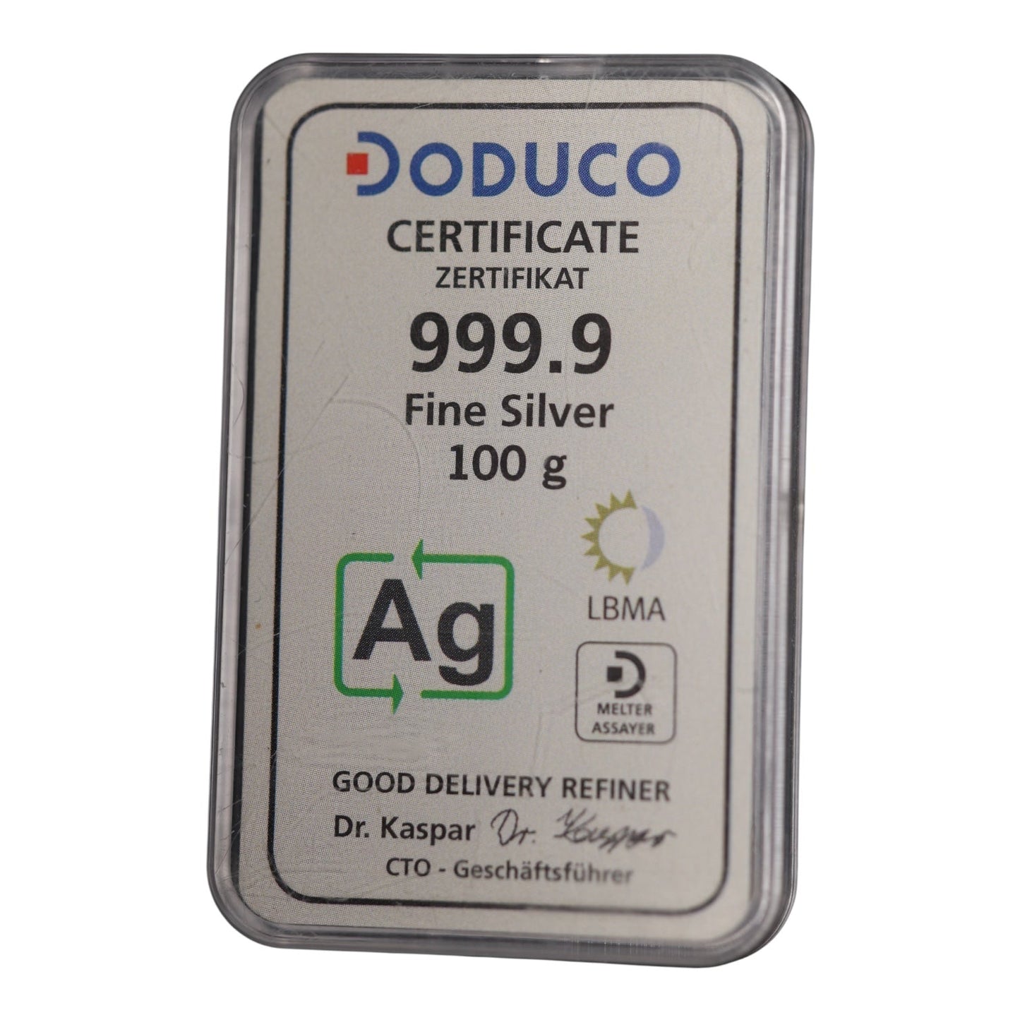 Lingotin Argent 100g Fine silver 999.9 Doduco