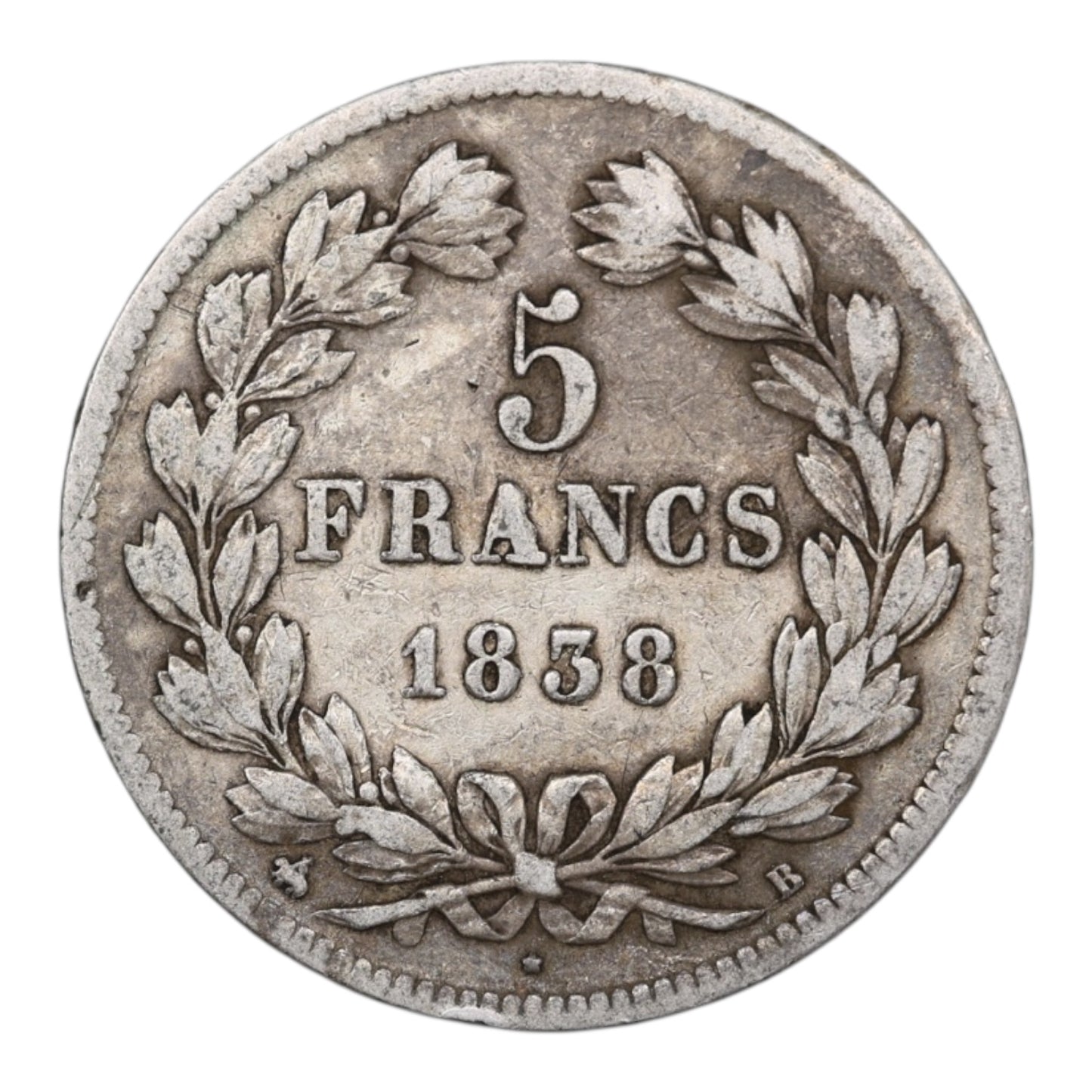 Louis-Philippe Ier (1830-1848) 5 Francs Argent 1838 B Rouen Domard 2ème type 24.85 gr