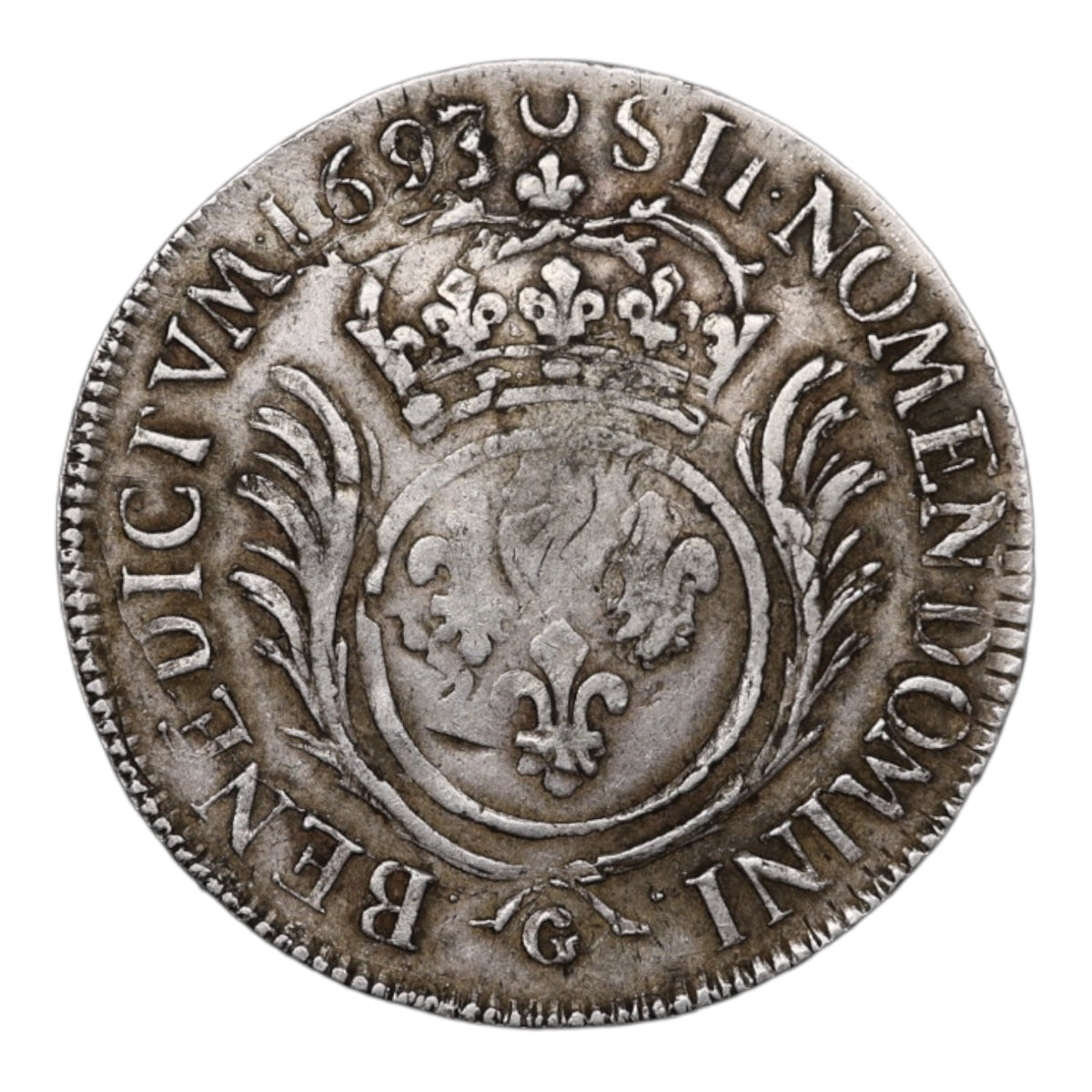 Louis XIV (1643-1715) Demi écu aux palmes 1693 G Poitiers réformé sur un demi écu aux 8L atelier de Paris Argent 13.41 gr