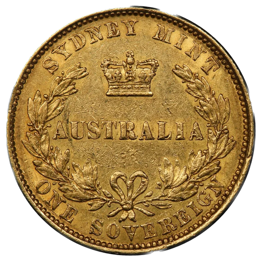 Australie Victoria (1837-1901) Souverain 1er buste 1856 Sydney 7,98 gr RARE PCGS AU53