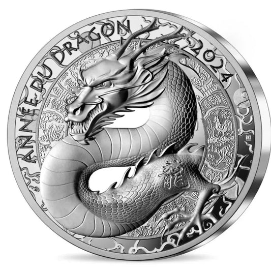 Monnaie de Paris 20 Euros 2024 BE Haut relief Calendrier chinois année du Dragon Argent Dans son coffret