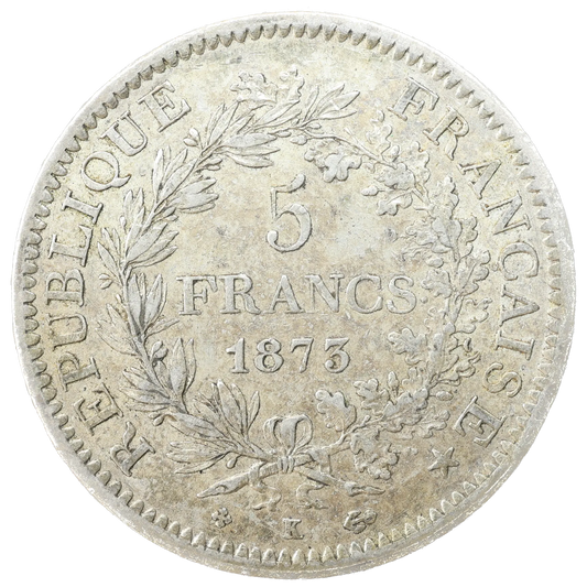 IIIe République 5 francs Hercule 1873 K Bordeaux 24,92 gr Argent Belle Patine