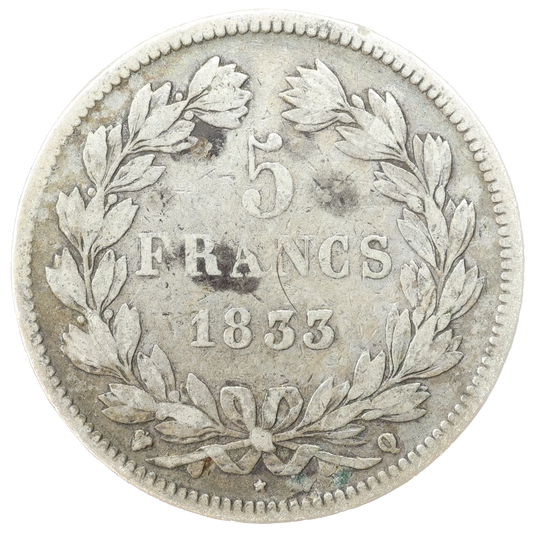 Louis Philippe (1830-1848) 5 Francs 1833 Q Perpignan Argent 24,19 gr