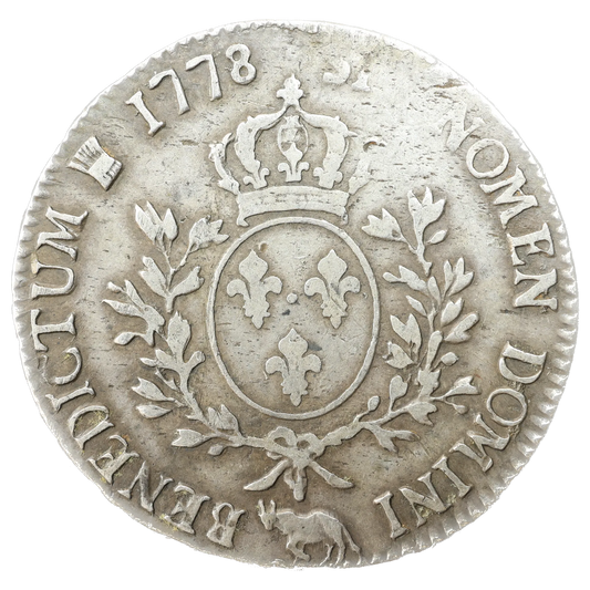 Louis XVI (1774-1792) Écu de Béarn aux branches d'olivier 1778 Vaquette Pau argent 28,90 gr