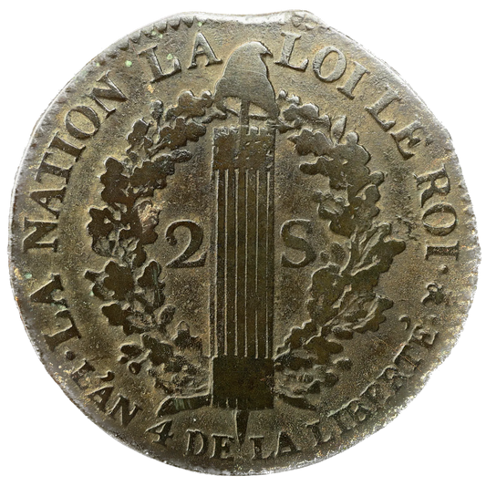 Convention (1791-1792) 2 sols au faisceau type FRANÇOIS - 1792 H La Rochelle 23,35 gr