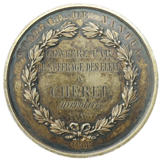 Médaille Vermeil Napoléon III Empereur Collège de Nantua 1868 Poinçon Argent 36,28 gr