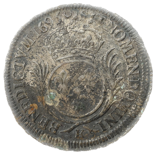 LOUIS XIV (1643-1715) 1/2 Shield with palms 1695 K Bordeaux 13.45 gr Flan Large