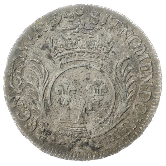 LOUIS XIV (1643-1715) 1/2 Shield with palms 1694 Illegible mint 13.32 gr