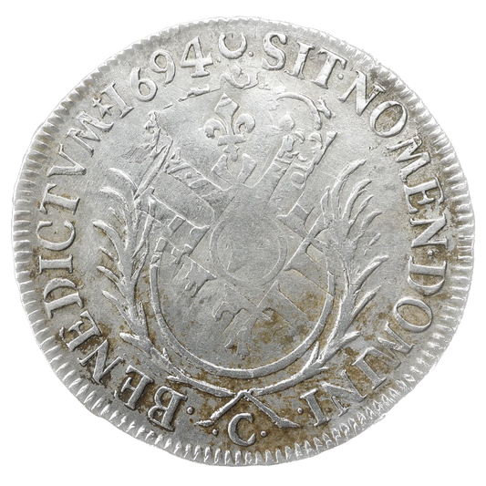 LOUIS XIV (1643-1715) 1/2 Écu aux palmes 1694 C Caen 13,29 gr