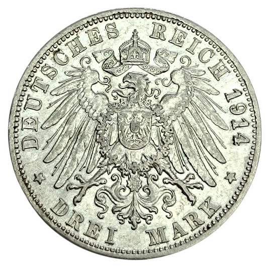 Allemagne Baden Friedrich II 3 Mark 1914 G Karlsruhe Argent 16.65 gr
