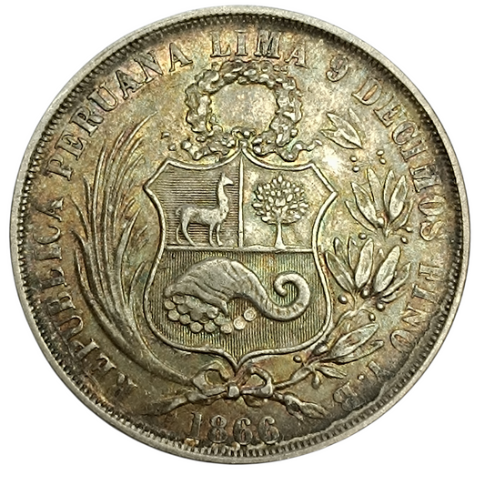 Pérou Un Sol 1866 Argent 24.91 Gr