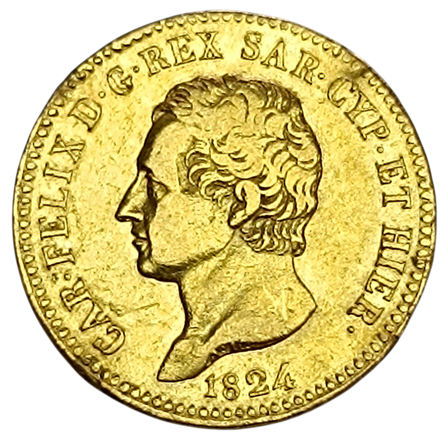Italie Royaume de Piémont Sardaigne Charles Félix (1821-1831) 20 Lire 1824 L Turin Or 6.39 Gr