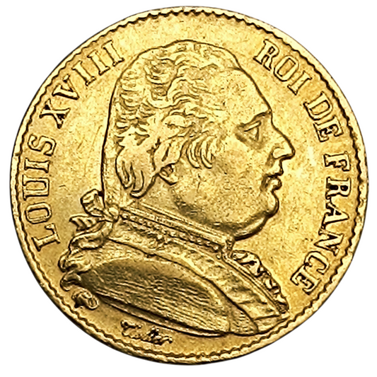 Louis XVIII (1815-1824) 20 Francs au buste habillé 1814 A Paris Or 6.43 gr