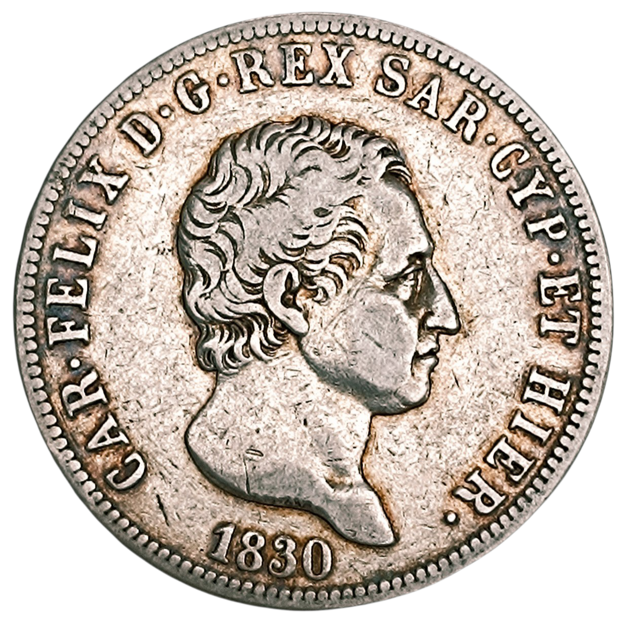 Italie Royaume de Piémont Sardaigne Charles Félix 5 Lire 1830 P Gênes Argent 24.62 gr