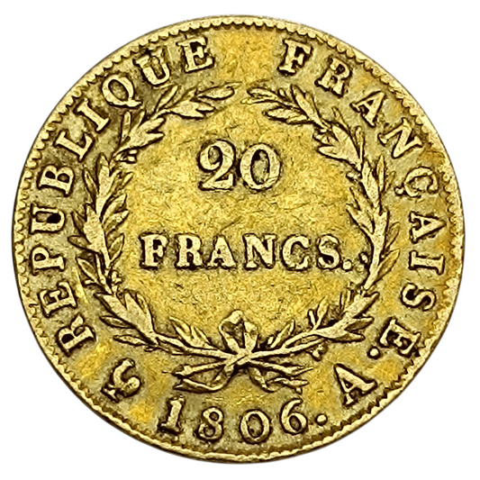 Napoléon Ier (1804-1814) 20 Francs Tête nue 1806 A Paris Or 6.39 gr