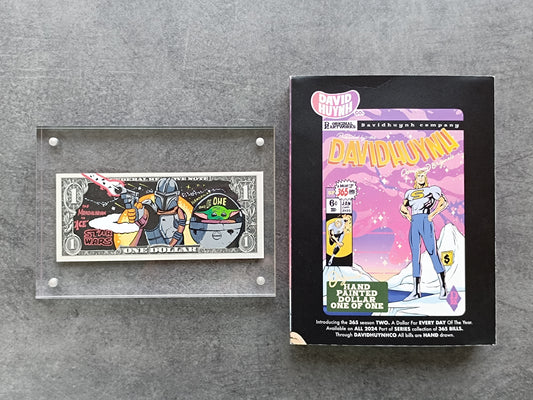 Billet 1 Dollar peint à la main par David Huynh. Star Wars The Mandalorian. 1 of 1.