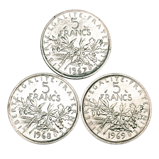 Semeuse Lot 5 Francs 1967 1968 1969 Argent