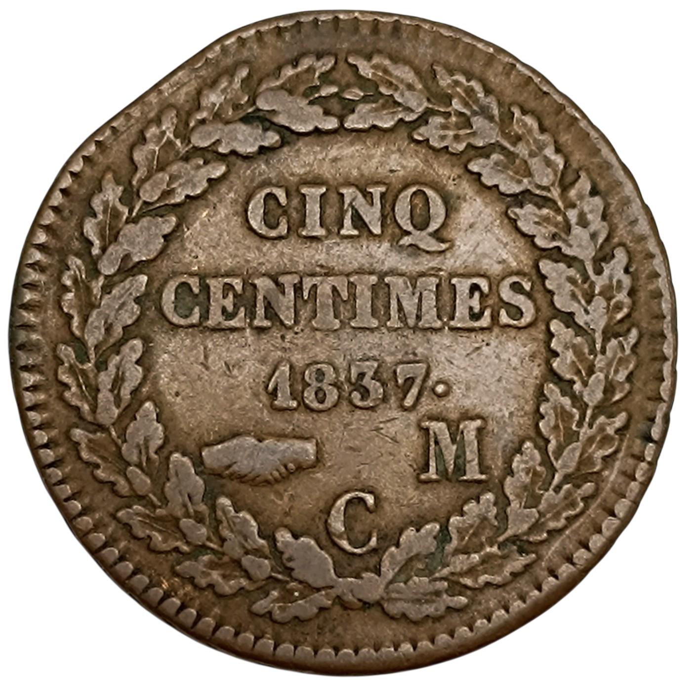 Monaco Honoré V 5 centimes 1837 Cuivre 9.01 gr