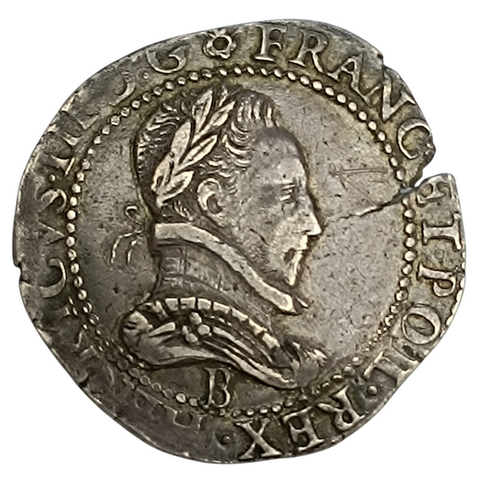 Henri III (1574-1589) Franc au col plat 1585 B Rouen Argent 13.88 gr