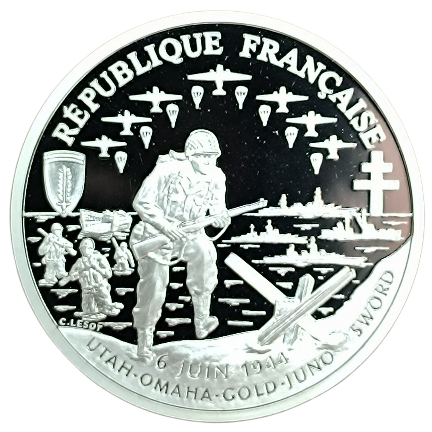 Monnaie de Paris 1 Franc 1993 50ème anniversaire du débarquement allié. Coffret BE Argent 22.2 gr