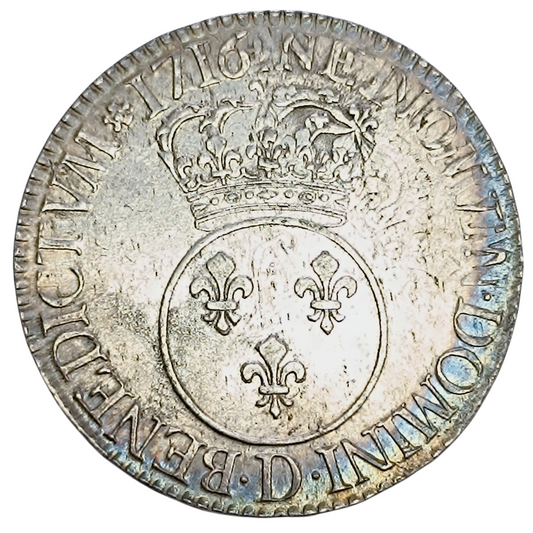 Louis XV (1715-1774) Ecu Vertugadin 1716 D Lyon Argent 30.44 gr