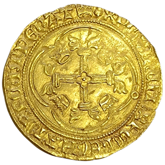 Charles VII (1422-1461) Écu d'or à la couronne 3e type ou écu neuf - point 9ème La Rochelle 3.45 gr Flan Large