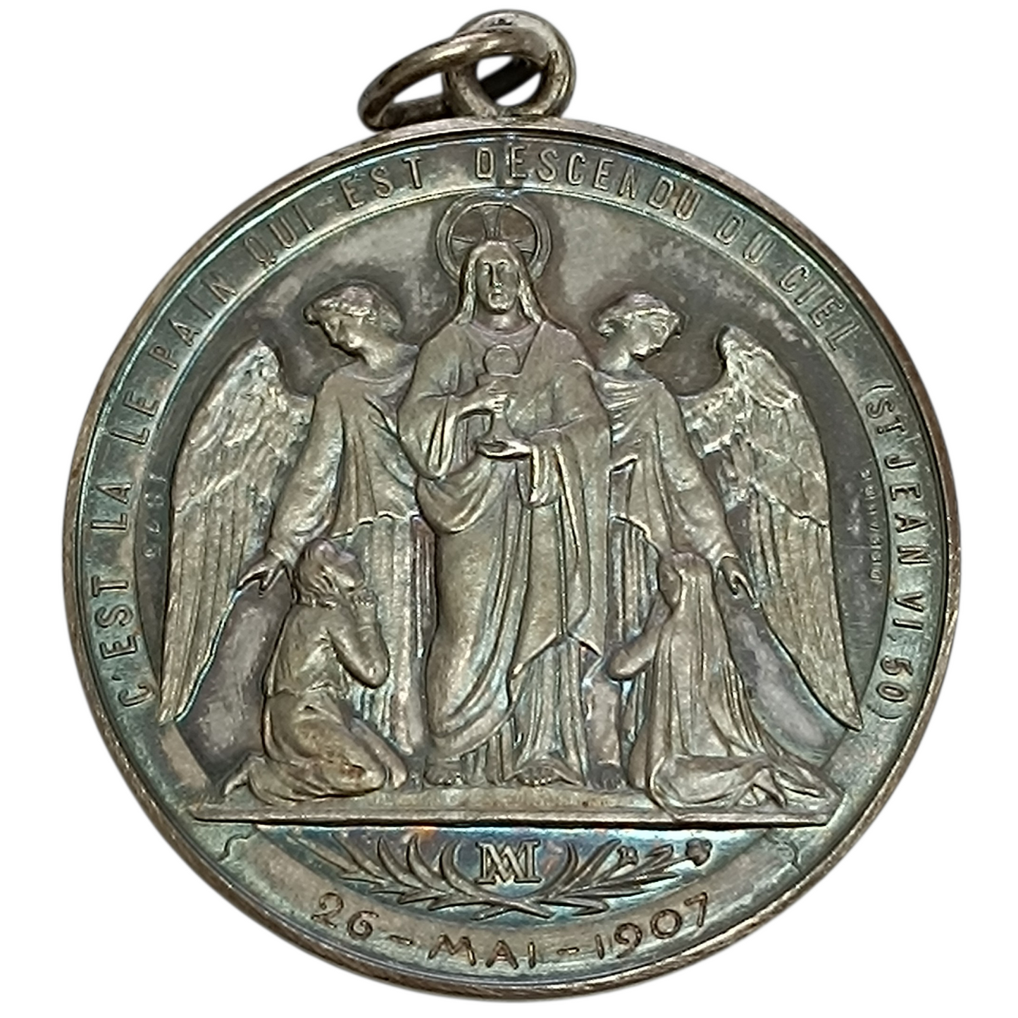 Médaille en argent. Baptême Août 1896. André Bertrand. Communion 26 Mai 1907. 22 Gr