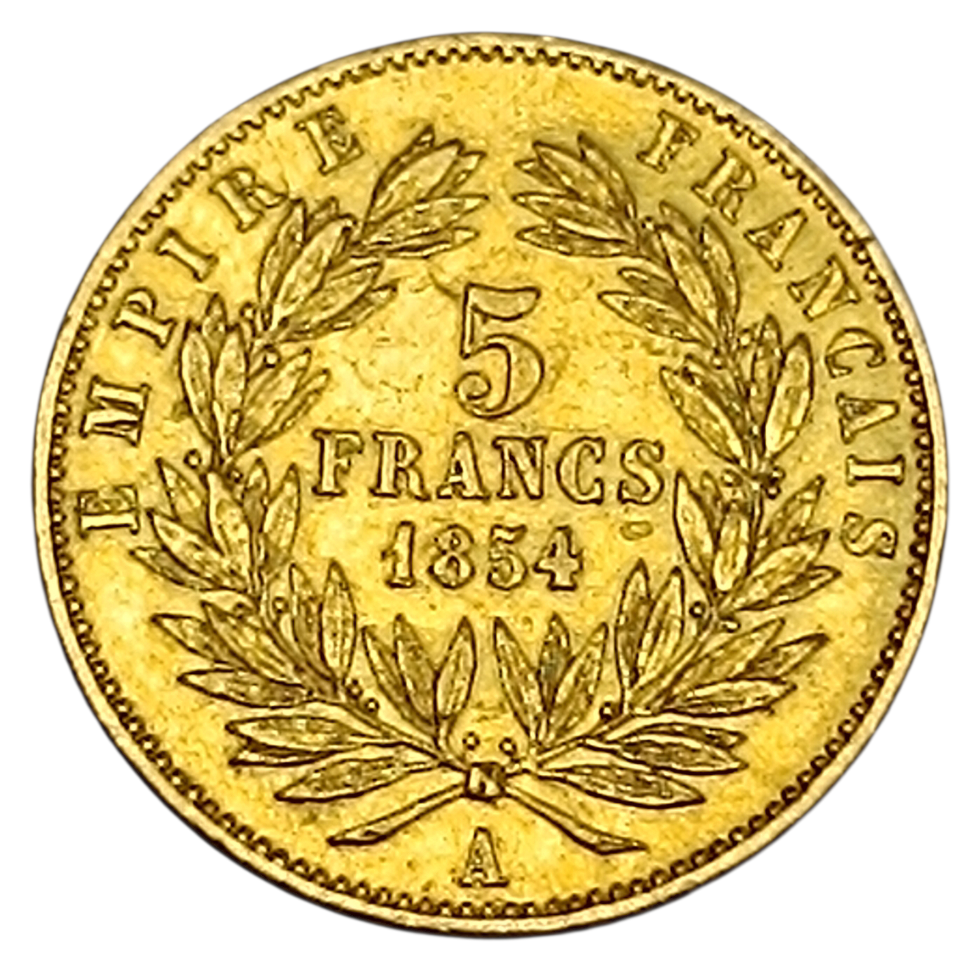 Napoléon III (1852-1870) 5 Francs or 1854 A Petit module Tranche Lisse 1.61 gr