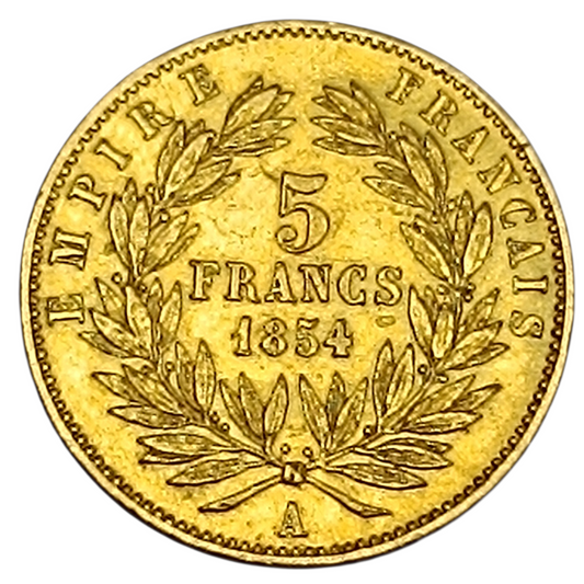 Napoléon III (1852-1870) 5 Francs or 1854 A Petit module Tranche Lisse 1.61 gr