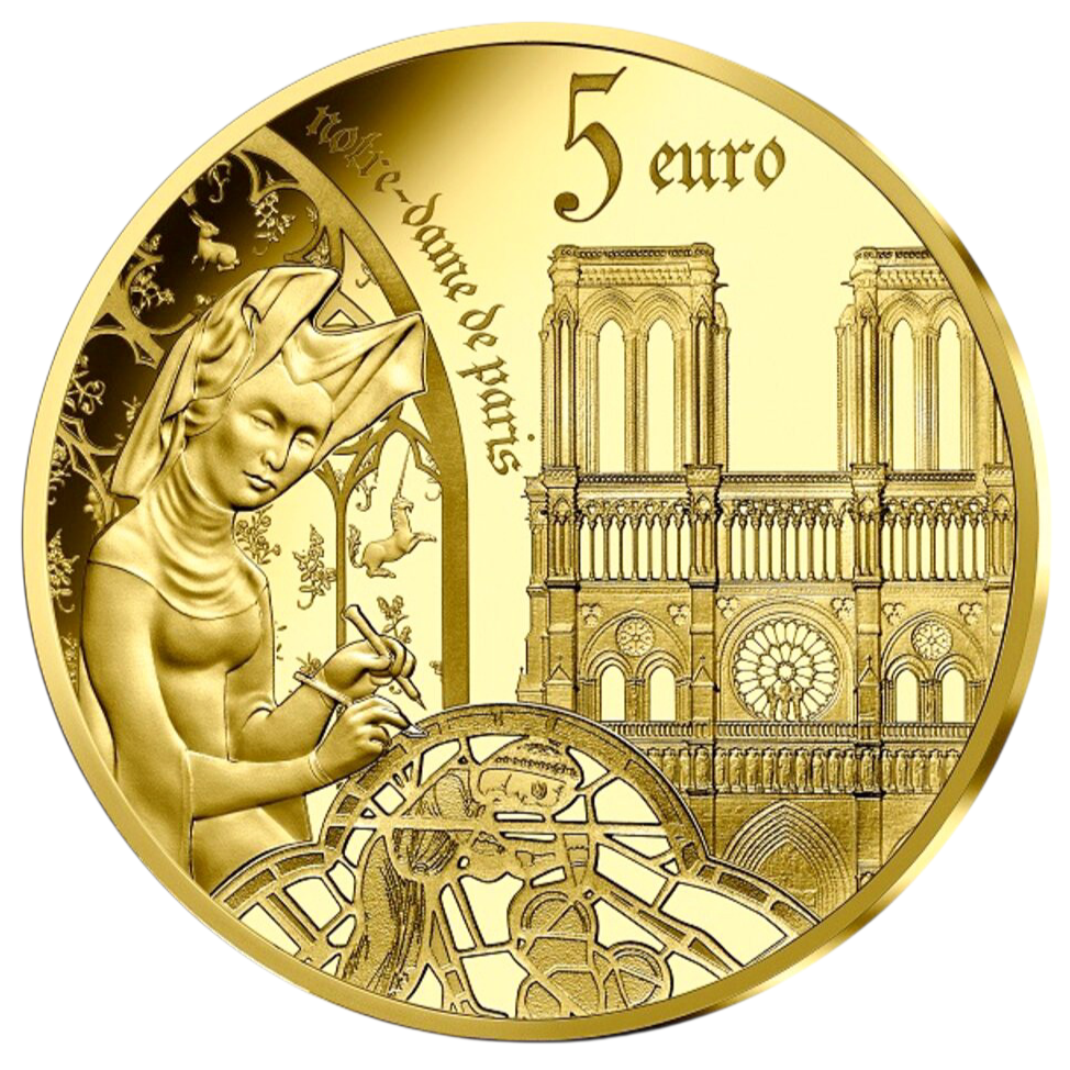 France 5 euros 2020 Europa La France Epoque Gothique Coffret BE Or 0.5 gr .999 11 mm