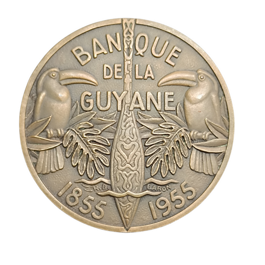 Médaille Banque de la Guyane 1855 1955 par R.G Baron 97.39 gr 59 mm Bronze