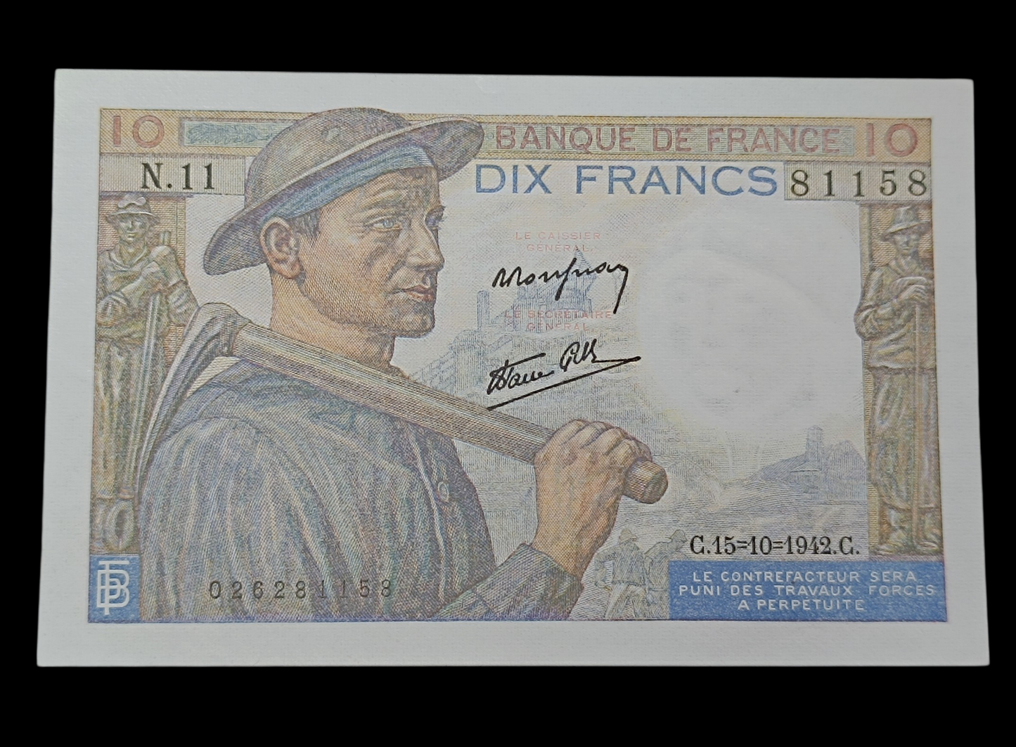 Billet 10 Francs Mineur 15.10.1942. État neuf sauf léger pli à gauche