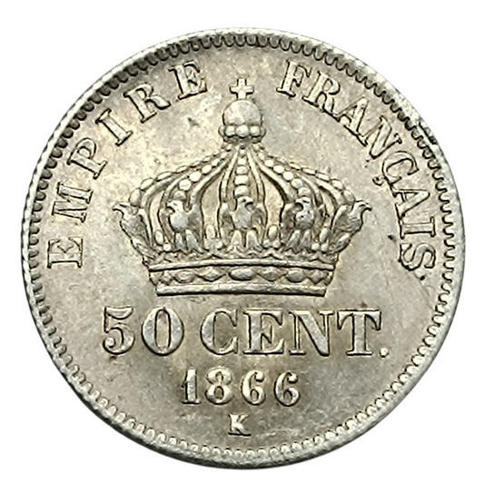 Napoléon III (1852-1870) 50 centimes 1866 K Bordeaux Tête laurée argent 2.49 gr