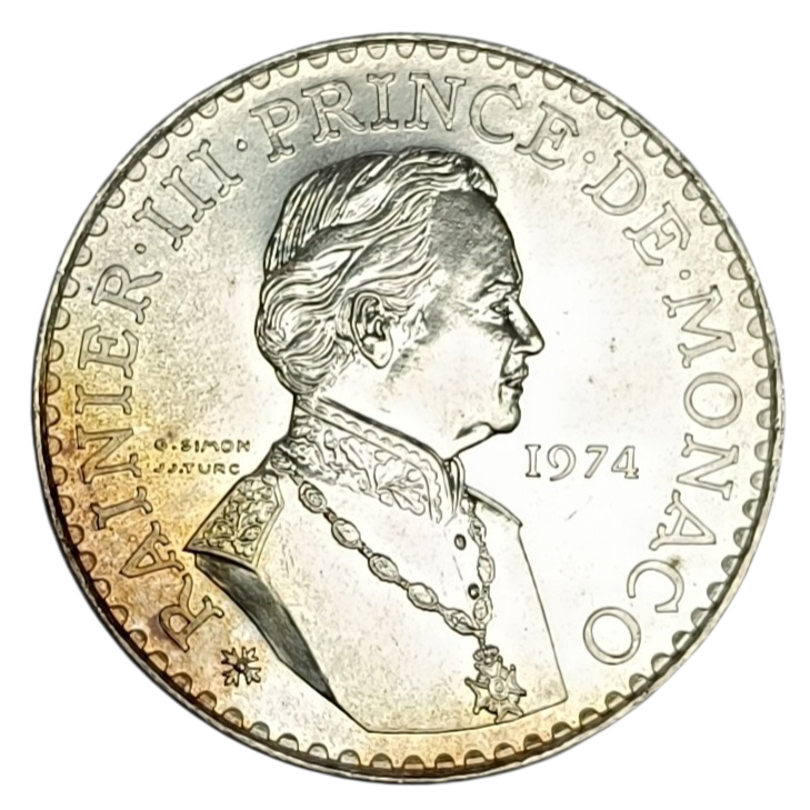 Monaco Rainier III 50 Francs 1974 Argent 30.03 gr Brillant de frappe