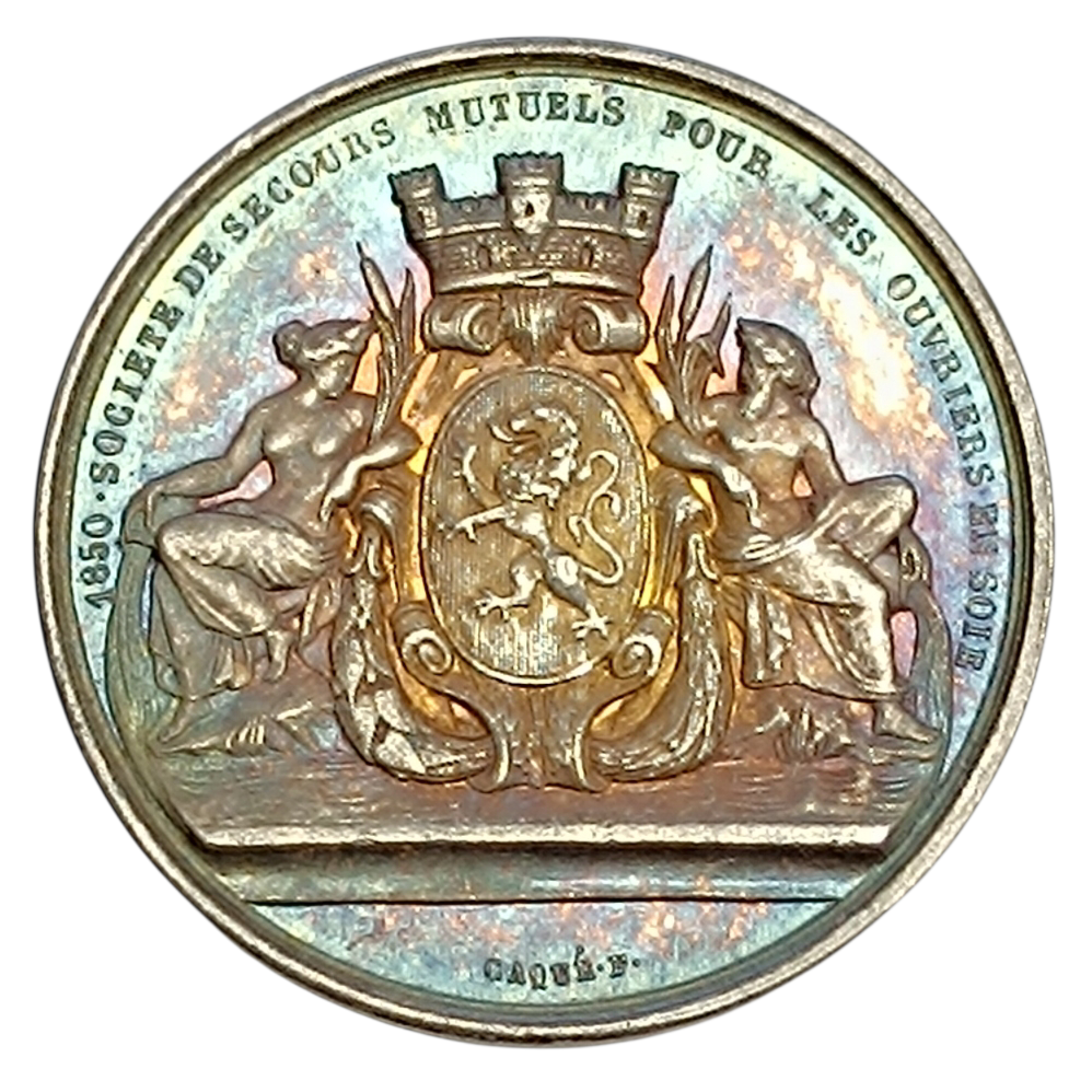 Jeton Assurances Société de secours mutuels pour les ouvriers en soie 1850 Lyon Argent 9.80 gr 28 mm