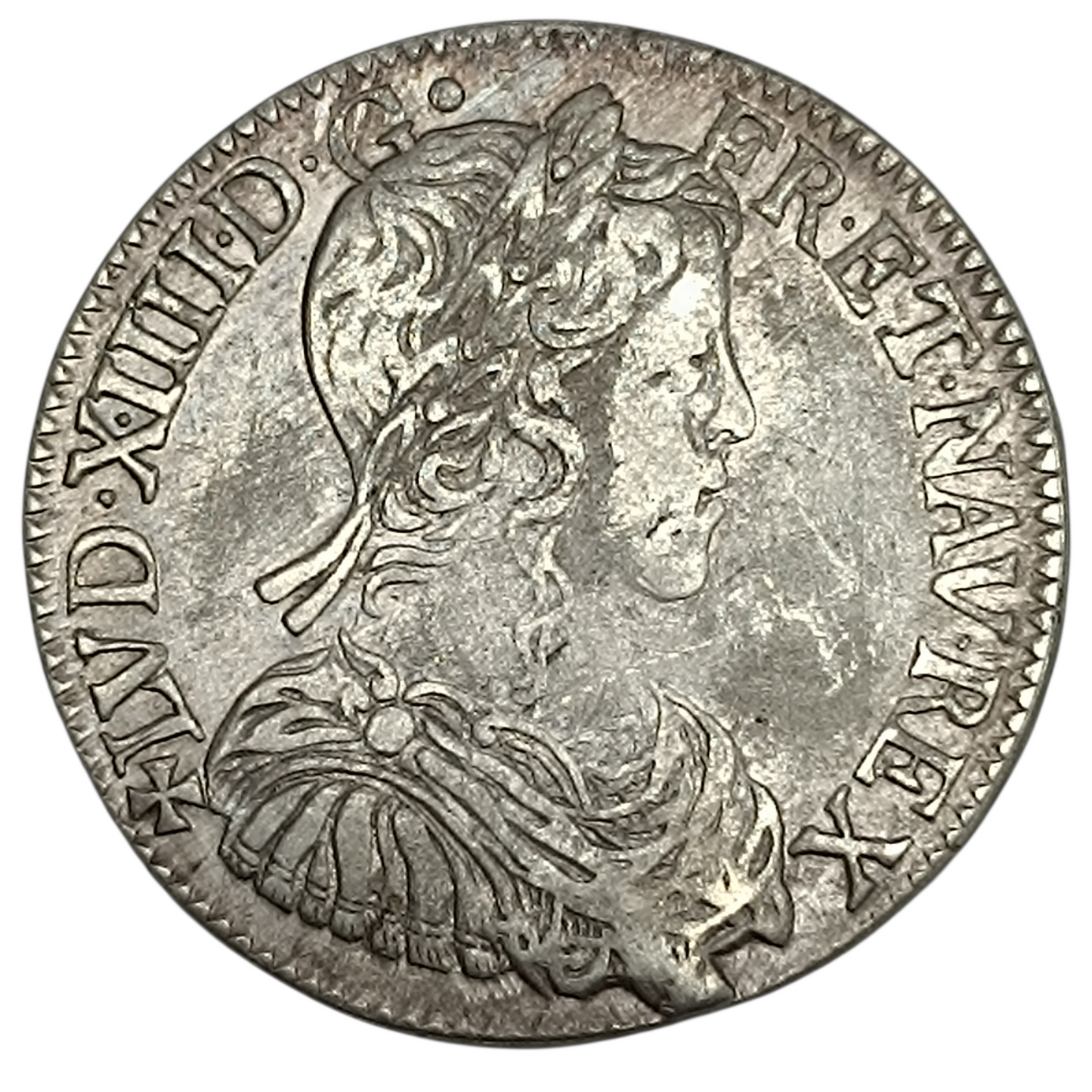 Louis XIV (1643-1715) 1/2 écu à la mèche longue-  Croix de Malte - 1654 T Nantes 13.54 gr - L4L. 164