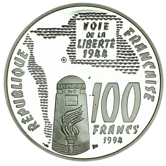Monnaie de Paris 100 Francs 1994 Sainte Mère Église. Coffret BE Argent 22.2 gr