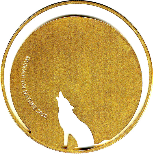Mongolie 500 Togrog 2013 Wolf Mongolian Nature Argent plaqué Or 1/2 oz